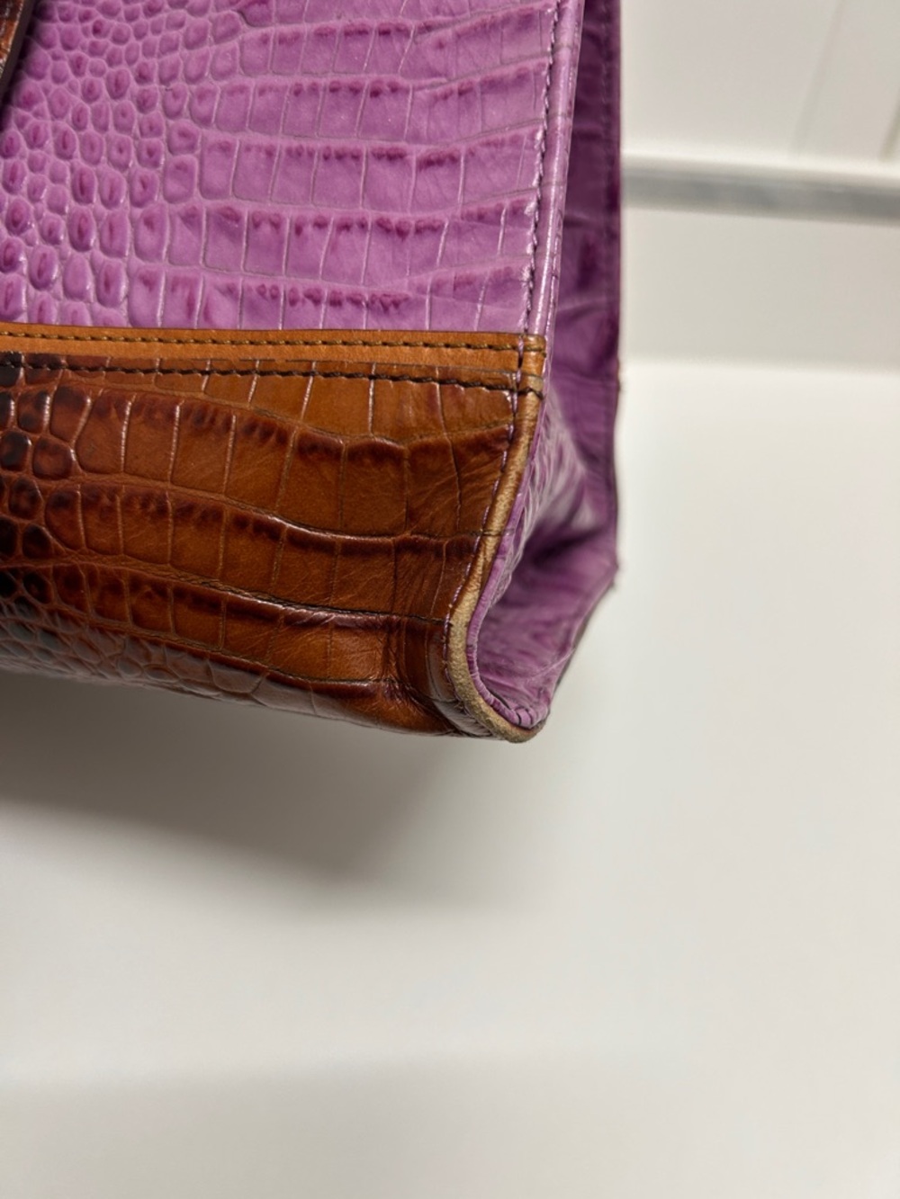 Brahmin Orchid Tri-Color Anywhere Tote Womens Croc-Embossed Shoulder Bag Purse - Picture 9 of 9